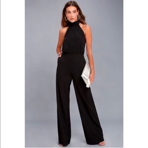 Lulus moment for life black halter jumpsuit